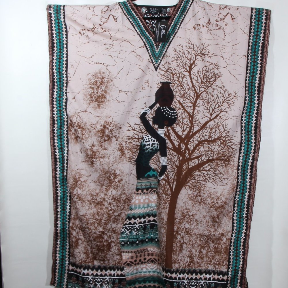 Goddess by WInlar Tan Teal Swimwear Cover Up Dress Caftan OS